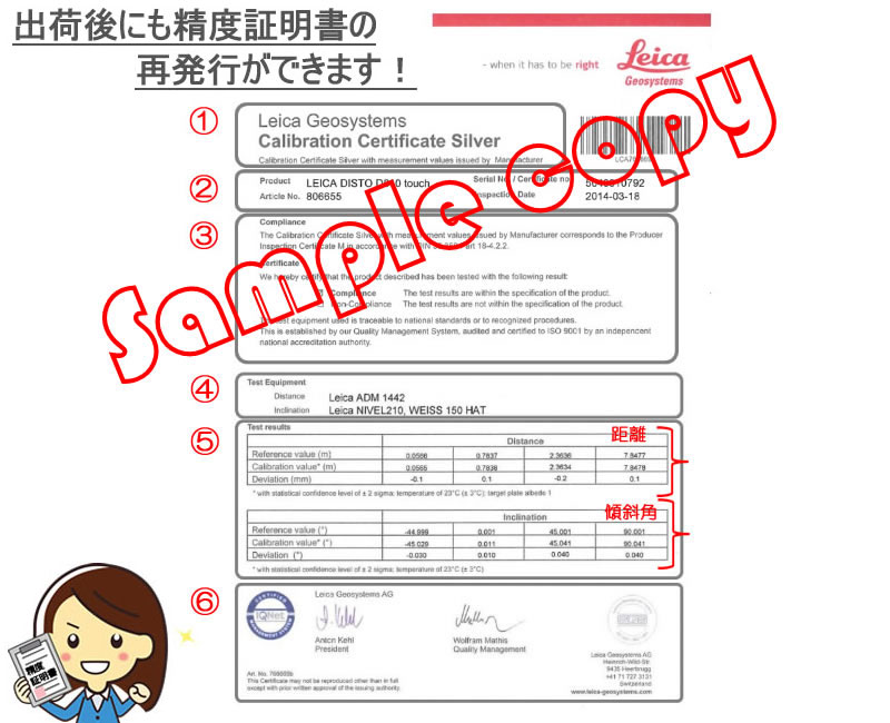 レーザー距離計の精度証明書